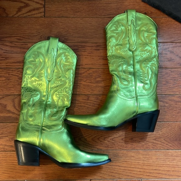 Jeffrey Campbell Green Heeled Boots Metallic Western - Picture 3 of 7